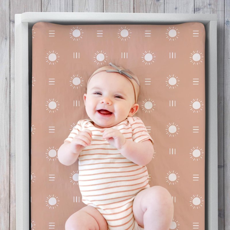The Peanutshell Baby Girl or Boy Changing Pad Covers Set of 3 - Ultra Soft Pad Cover - Fits Standard Changing Table Pads, Durable, Machine Washable Sheets - Boho Rainbow