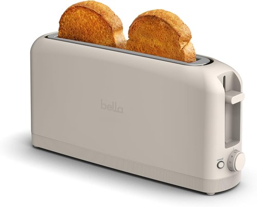 Bella 2 Slice Slim Toaster - 10” Long Slot with 6 Shade Settings, Reheat & Cancel Functions, Oatmilk Color