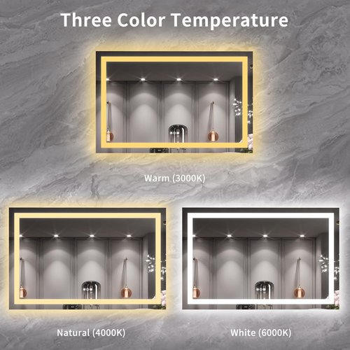 LOAAO LED Bathroom Mirror - 55X36 Inch, Dimmable & Anti-Fog, Backlit & Front Lit, Tempered Glass