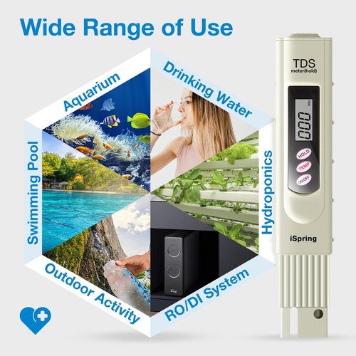 iSpring TDS 3-Button Digital Water Quality Test Meter with Temperature Test Function