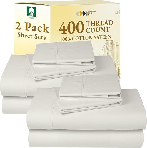 California Design Den Queen Sheet Set - 400 Thread Count 100% Cotton Sateen - Soft, Breathable, Deep Pocket - Ivory