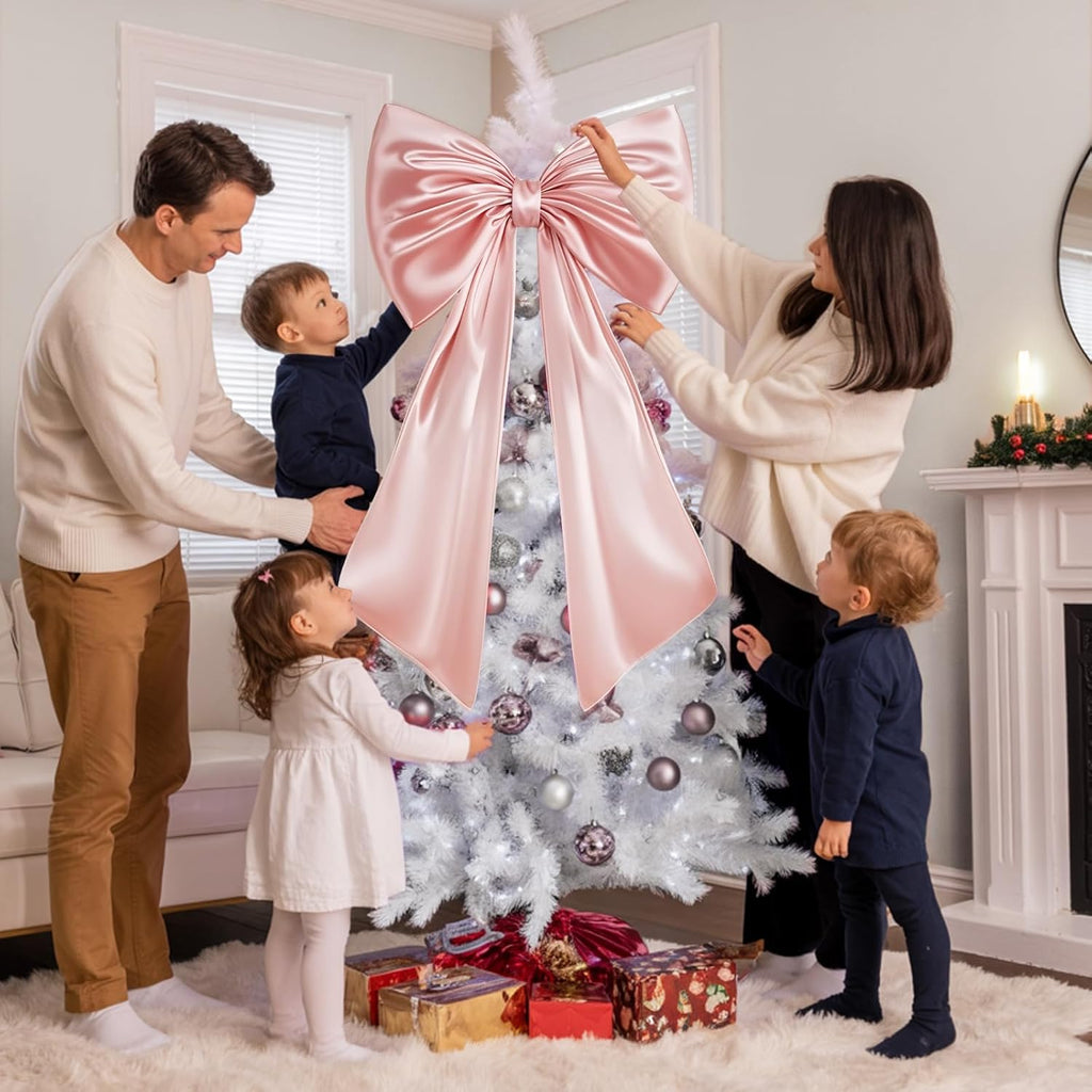 Skiennix Large Pink Bow | Satin Ribbon Tie Coquette Room Decor - 40x24 In Giant Pastel Hanging Wall Decoration for Ballerina Birthday