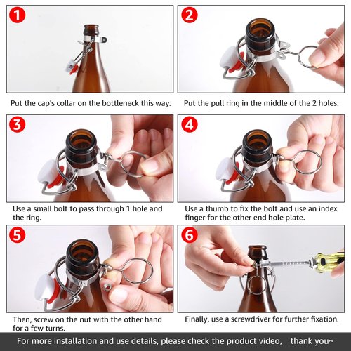 FERRODAY 12-Pack 18mm Glass Bottle Caps with Replacement Silicone Gaskets - Airtight, Leakproof, Easy Swing Top Lids