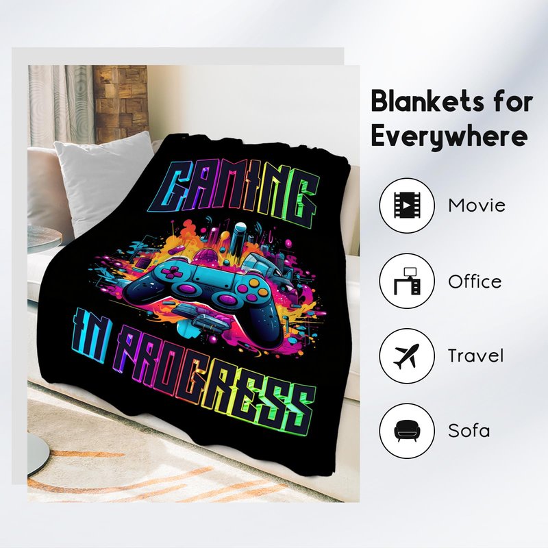 KNOWPHST Boy Blanket - 60x80 Inches Cool Gaming Throw for Boys, Men - Black Cozy Fuzzy Blankets for Bed, Living Room