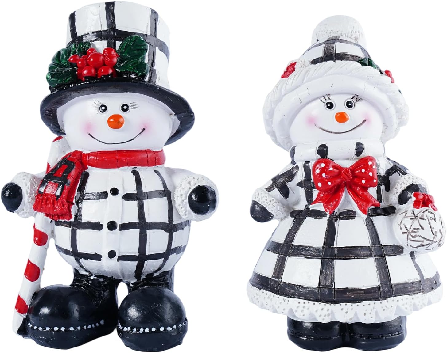 Snowman Figurines Set of 2 | Black and White Plaid Christmas Decorations for Home Decor
