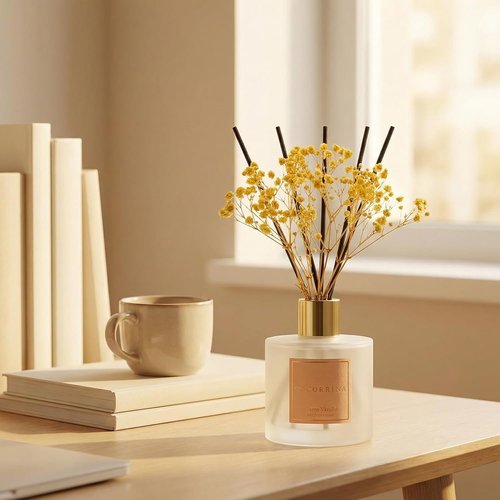 Cocorrína Reed Diffuser - Warm Vanilla Scent Home Fragrance | 8 Sticks for Elegant Bathroom Decor