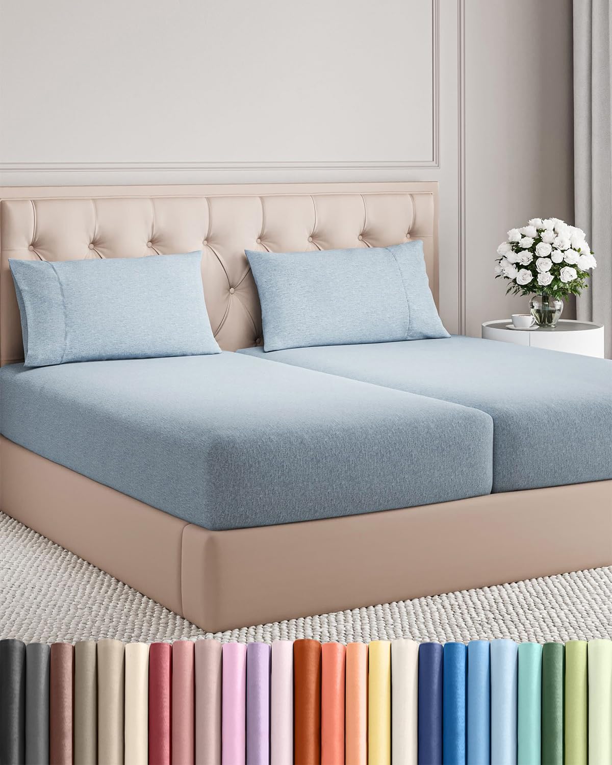 Split King Size 5-Piece Sheet Set - Comfy, Breathable Cooling Bed Sheets - Hotel Luxury Bedding in Blue