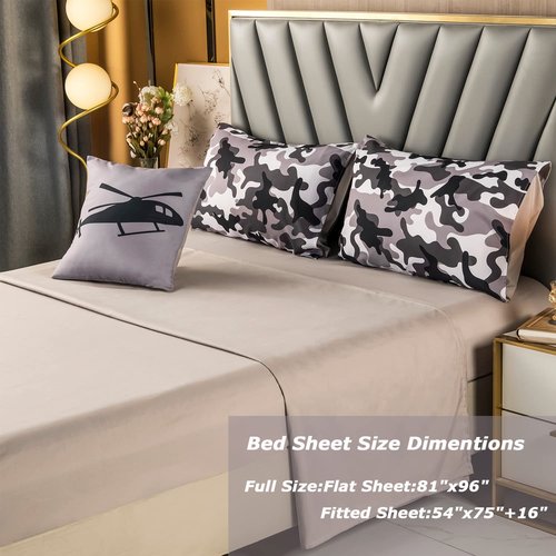 PERFEMET 6 Pcs Comforter Set Full Size Grey Camo Comforter Bed Sets with Sheets for Boys Girls Teens Farmhouse Camouflage Amy Style Bedding Bed in a Bag for All Season(Full, Grey)