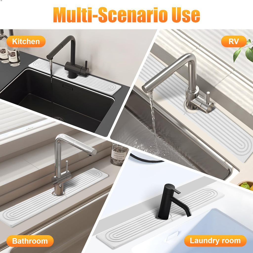 Kitchen Sink Faucet Mat, Super Absorbent Diatomaceous Earth kitchen Sink Mat Prevents Water Pooling in Sinks, Sink Splash Guard for Kitchen Bathroom Keeps Counrtops Dry (White)