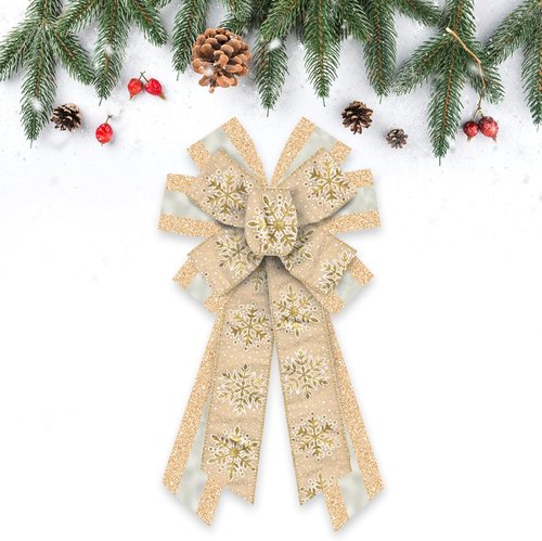 Estivaux Large Christmas Bows - Glitter Golden Burlap Holiday Decor for Wreaths & Trees