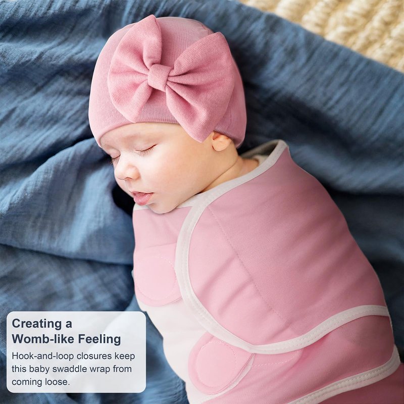 DRESHOW BQUBO 3 Pack Newborn Baby Swaddle Blanket with Hats Infant Adjustable Swaddling Wraps with Bear Ears Cap for 6-12 Lbs Newborns & 0-3 Months Girls Boys