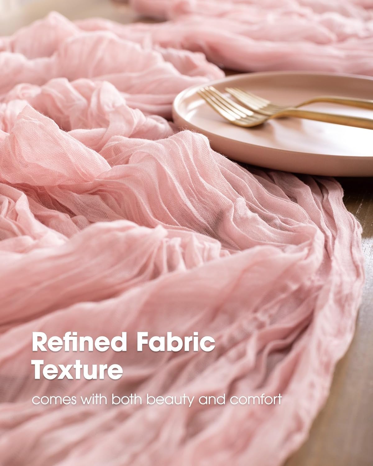 Pureegg Cheesecloth Table Runner - 2-Pack 120'' Dusty Pink Boho Table Cloth for Weddings & Parties