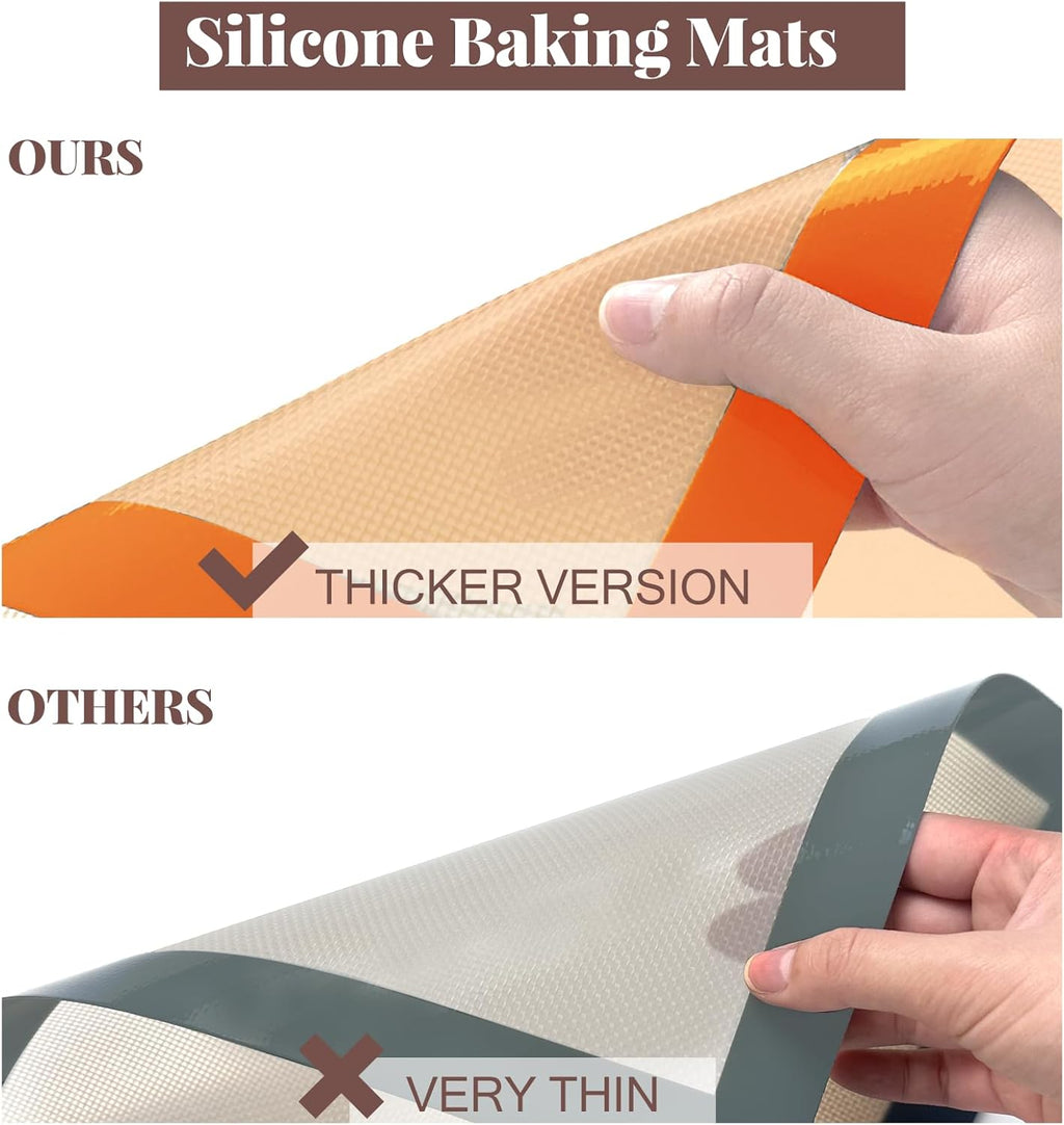Silicone Baking Mat Set - Non-Stick, Reusable Food Safe Mats for Baking Cookies & Bread