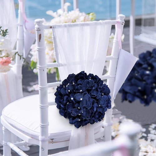 Hydrangea | 12 PCS Artificial Flower Balls - 8.27 Inch Silk Kissing Balls for Wedding & Home Decor - Navy Blue