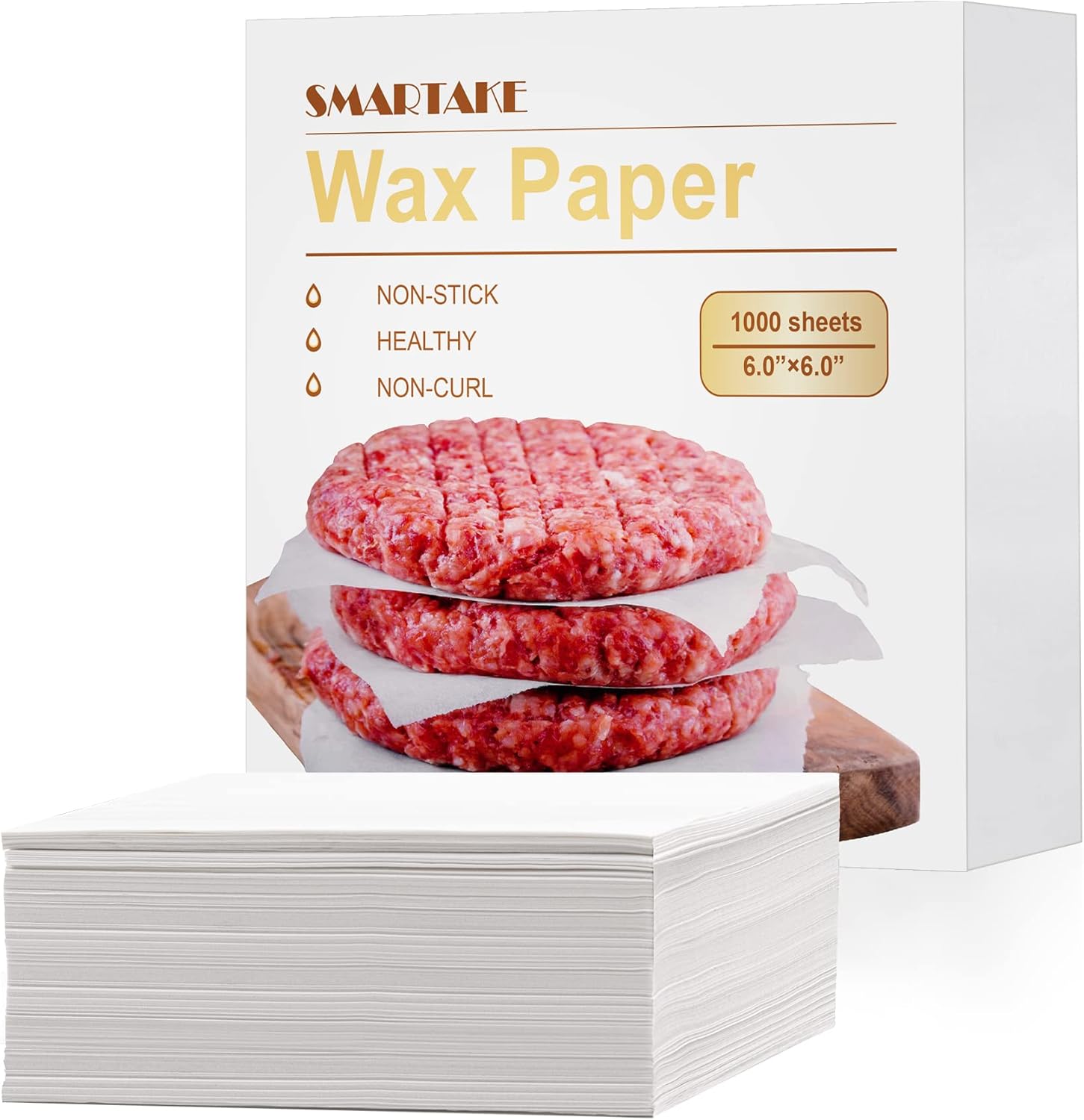 SMARTAKE Non-Stick Wax Paper | 1000 Pcs 6x6 Inch Hamburger Patty & Sandwich Separators - White