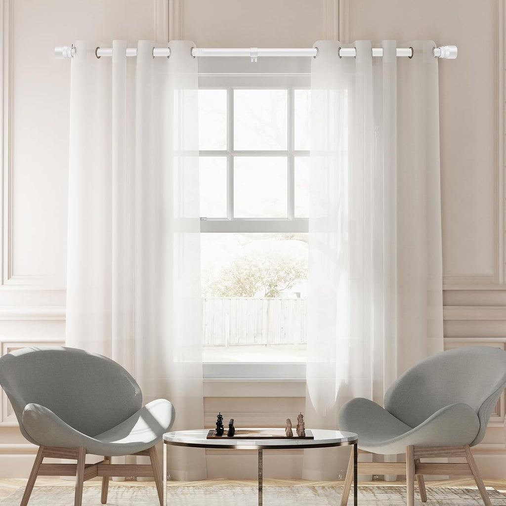 Skiennix 1” Diameter Adjustable Curtain Rods - Heavy Duty Matte White | Fits 30-144 Inch Windows (2 Pack)