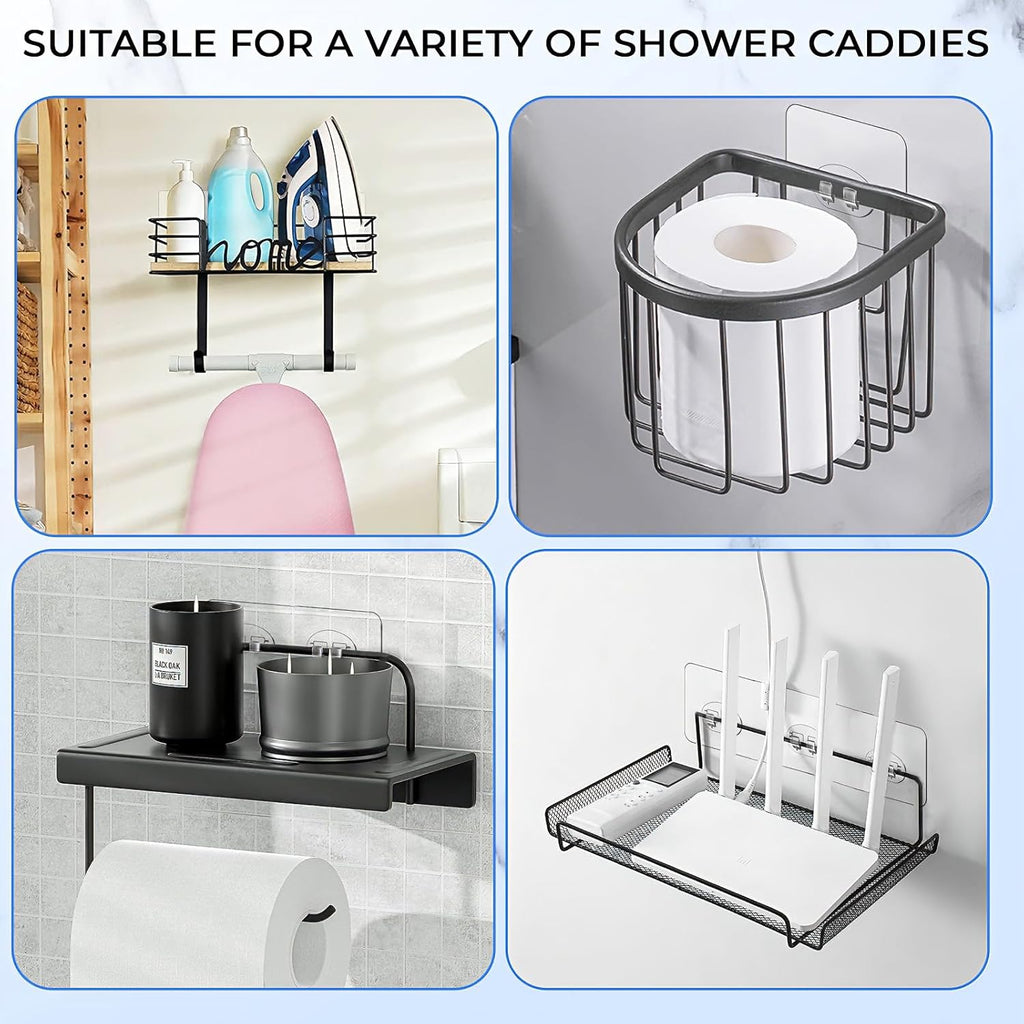 Shower Caddy Adhesive Hooks by [Brand Name] - Strong Waterproof Strips for No-Drill Bathroom & Kitchen | Transparent - 14 Pack