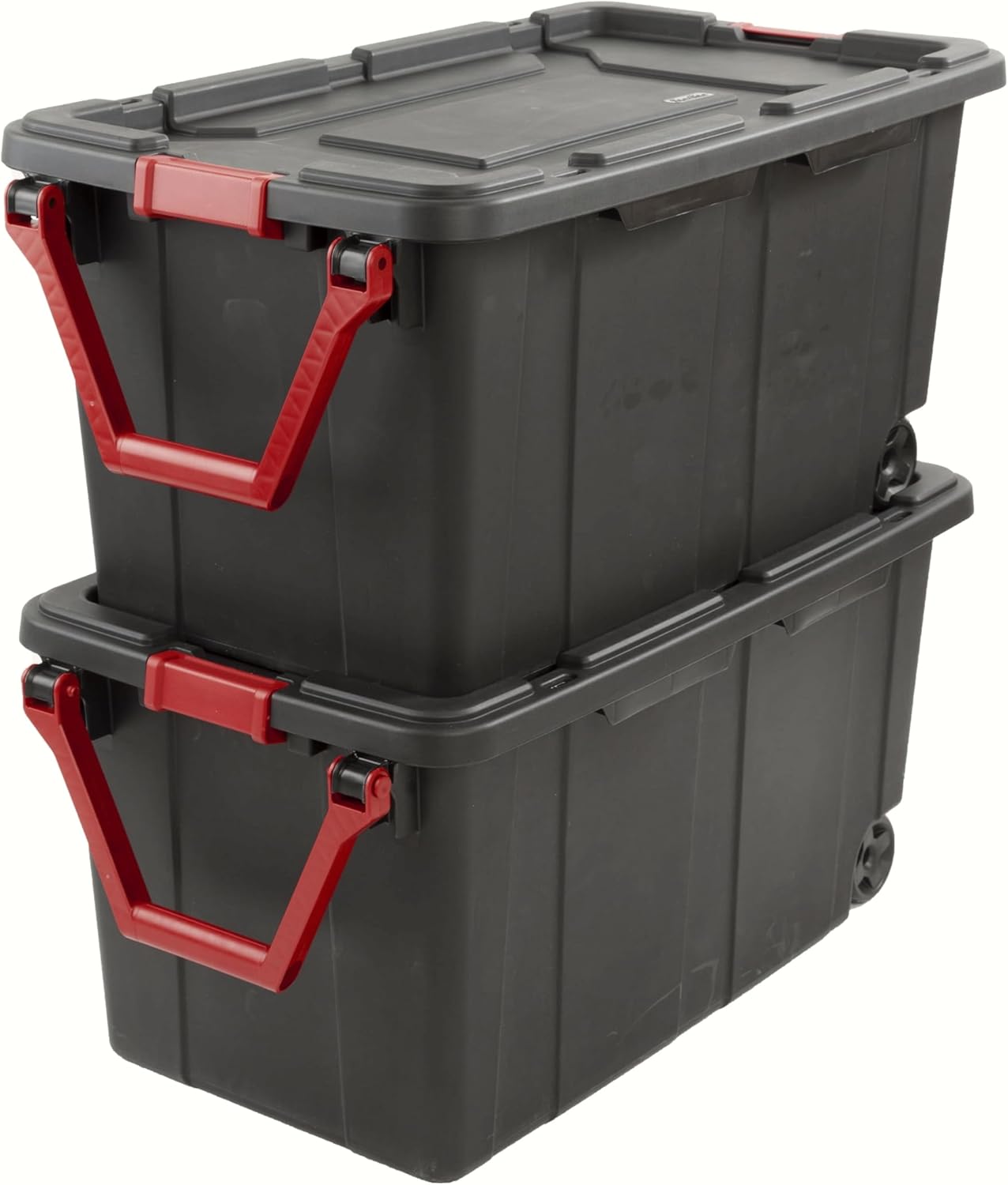 YHNNH Industrial Storage Tote - Heavy Duty 40 Gallon Container with Wheels | Black, Set of 2, 36.75x21.38x18 Inch