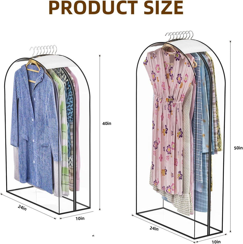 Skiennix Thickened Clear Garment Bags - 4 Pack Hanging Clothes Storage (40 & 50 Inch) for Shirts, Coats, Dresses