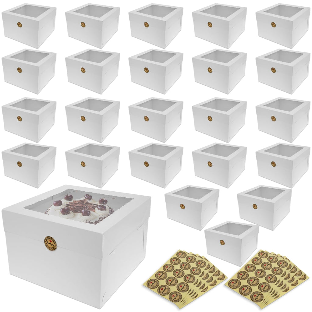YMKWZ 24 PCS Cake Boxes 12 Inches Tall Bakery Boxes with Clear Window Easy to Fold Cake Containers Versatile Cardboard Bakery Take Out Carrier Large Dessert Cake Boxes for Party