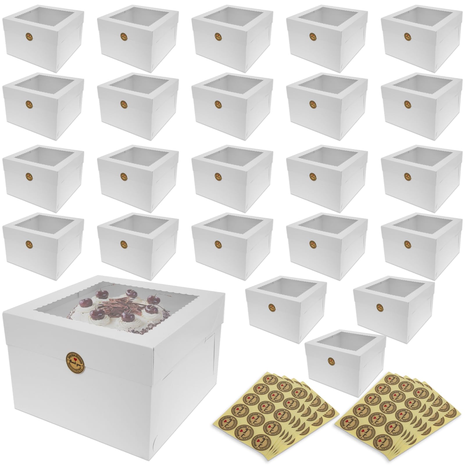 YMKWZ 24 PCS Cake Boxes 12 Inches Tall Bakery Boxes with Clear Window Easy to Fold Cake Containers Versatile Cardboard Bakery Take Out Carrier Large Dessert Cake Boxes for Party