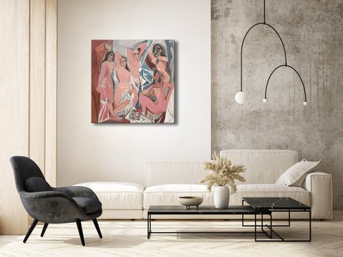 Wieco Art Large Canvas Prints Les Demoiselles d'Avignon 1907 by Pablo Picasso Abstract Canvas Wall Art for Wall Decor and Home Office Decorations