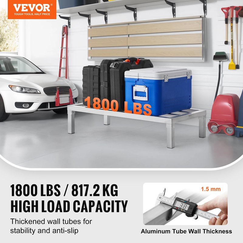 VEVOR Aluminum Dunnage Rack, 36” x 20” Commercial Food Floor Rack, 8” Off the Floor, 1800 lbs Capacity All-Welded Aluminum Storage, for Storage in Restaurants, Kitchens, Garages and Vehicles
