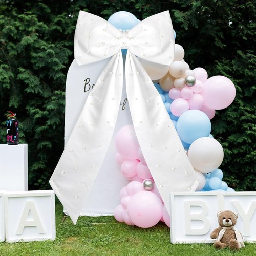 Giant White Bow - Oversized Satin Ribbon Wall Decor for Weddings & Parties | 40 x 24 Inch