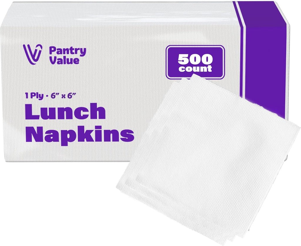 Pantry Value White Lunch Napkins | 500 Count 1-Ply Absorbent Disposable Paper - Perfect for Events & Everyday Use
