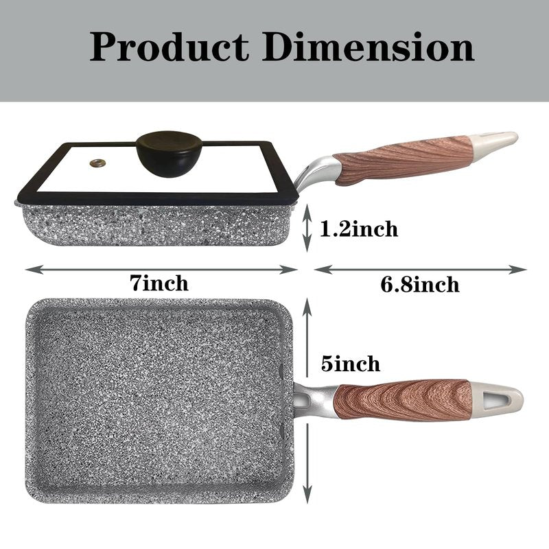 Paweiya Tamagoyaki Pan Set with Lid, Japanese Omelette Pan Nonstick, Square Japanese Egg Pan, 7"×5" Grey