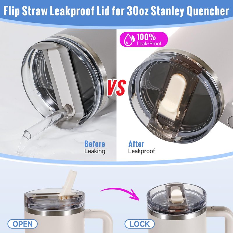 ANTAND 30oz Flip Straw Lid for Stanley Quencher H2.0 Tumbler, 2 Pack Leak Proof Lid Replacement No Spill Cover for Stanley Cup Accessories ProTour (Rose Quartz,Rose Quartz)