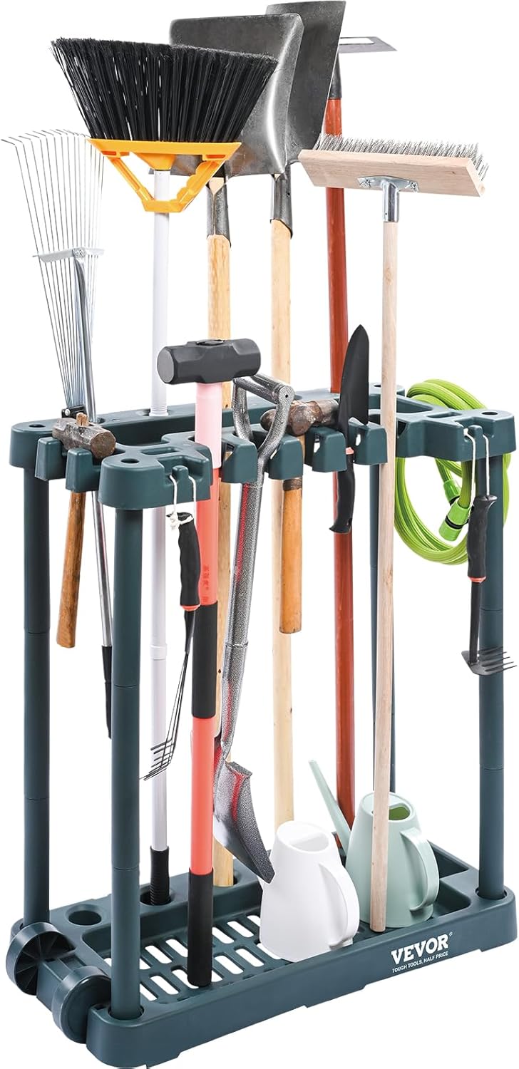 VEVOR Garden Tool Organizer - 10 Slot Yard Tool Rack for Garage Storage | Holds Long-Handled Tools