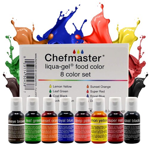 Chefmaster Liqua-Gel Food Coloring - Vibrant, Fade-Resistant Colors - 8 Pack - Easy to Blend, Made in the USA
