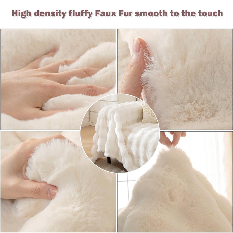 VM VOUGEMARKET Thick Faux Rabbit Fur Couch Cover 1-Piece Warm Soft Cozy Sofa Covers,Fluffy Plush Sofa Slipcover Furniture Protector for Bed Couch (White,71" x 118")