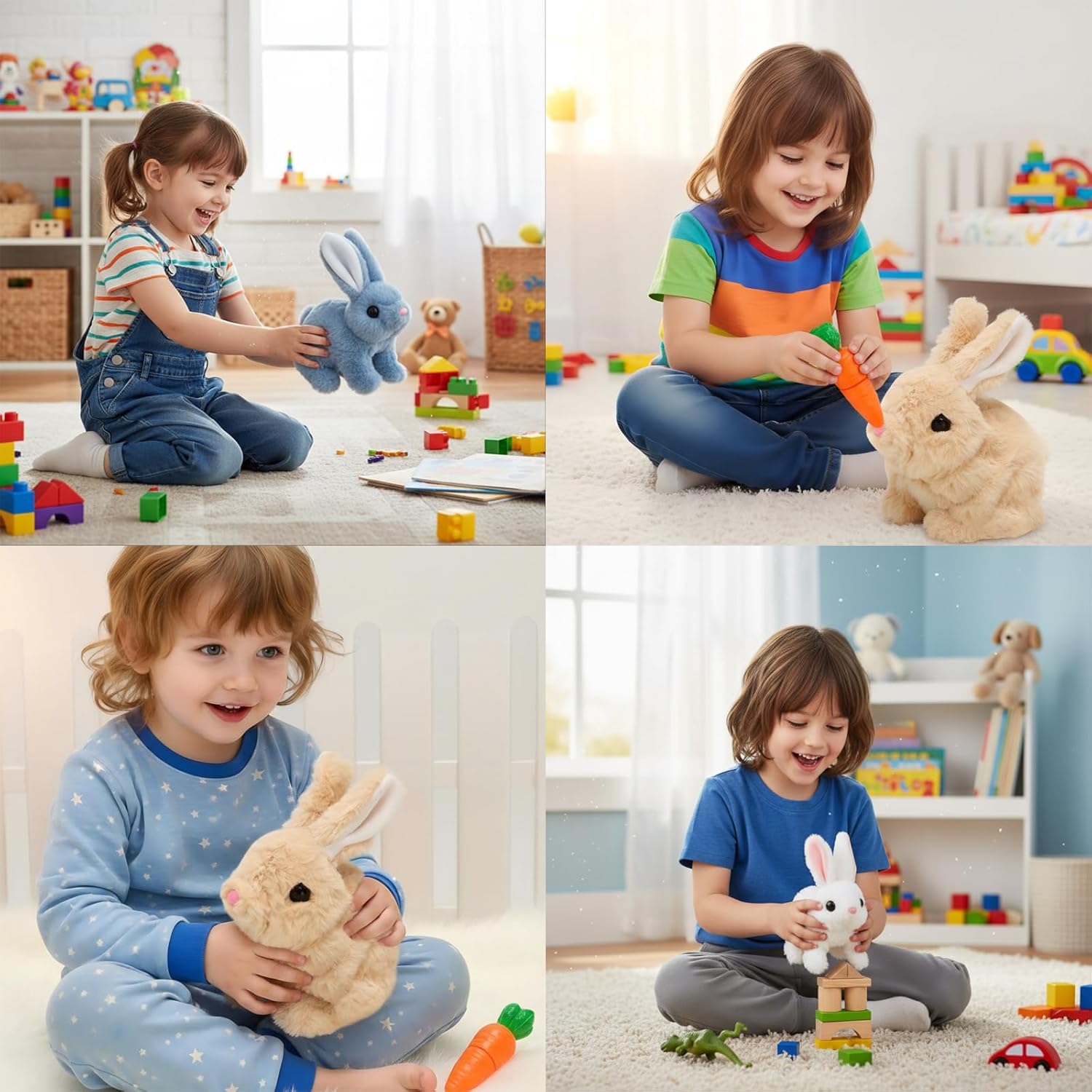 Skiennix Bunny Stuffed Animal Plush - Interactive Hopping Toy with Sounds & Movements | Brown & White