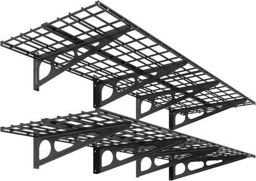FLEXIMOUNTS Heavy-Duty Garage Shelving | 2-Pack 24" x 72" Wall-Mounted Storage Racks, 1400lbs Capacity, Black