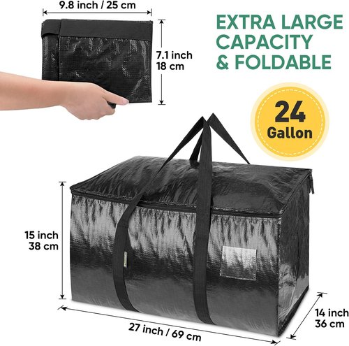 BALEINE Oversized Moving Bags - Heavy-Duty Storage Totes with Reinforced Handles | 6-Pack, Black