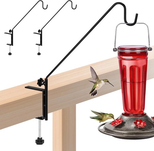 Biubee Deck Bird Feeder Hanger - Heavy-Duty Steel Railing Hook with Adjustable Clamp | 13.8 Inches, 2-Pack