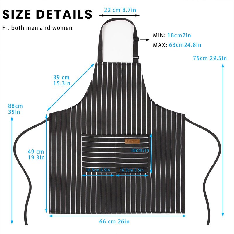 BeLuyi 2 Pack Adjustable Bib Apron with 2 Pockets Chef Cooking Kitchen Restaurant Aprons for Women Men (Blue/Black Stripes)