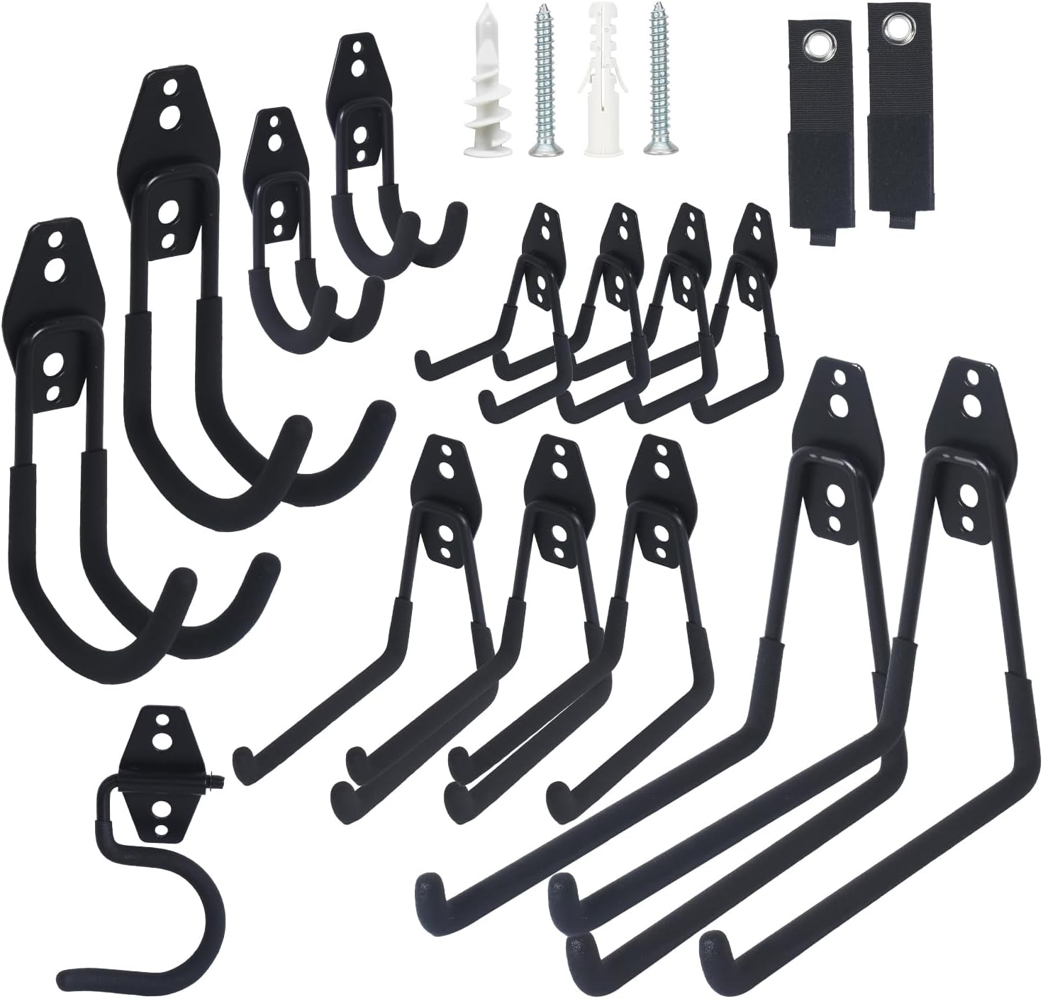 Steel Heavy Duty Garage Hooks - 16 Pack Anti-Slip Wall Mount Organizer for Tools, Bikes & Ladders