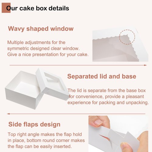 Mcfleet 12x12x6 Inch Cake Boxes 10pcs Bakery Boxes for Tier Cakes with Window 12 Inch White Large Tall Cardboard Bakery Take Out Carrier Containers with Lids for Wedding, Birthday, Party