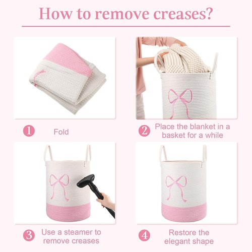 Honeydak Pink Laundry Basket - Coquette Cotton Rope Hamper for Girls' Room | 15 x 17.7 Inches Storage Solution