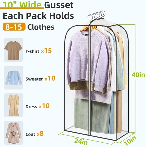 LANDNEOO Clear Garment Bags - 6 Pack Zippered Clothes Storage for Coats, Dresses & Furs | 40'' Long