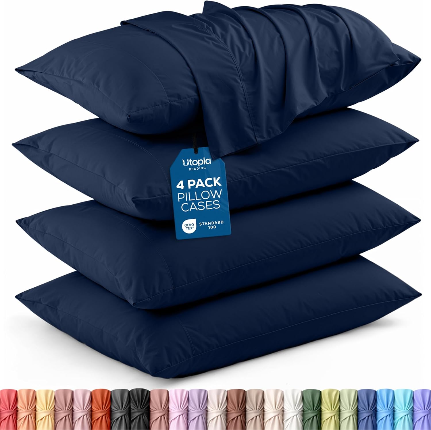 Utopia Bedding King Pillow Cases - Soft Brushed Microfiber - 4 Pack, Navy - 20 x 40 Inches