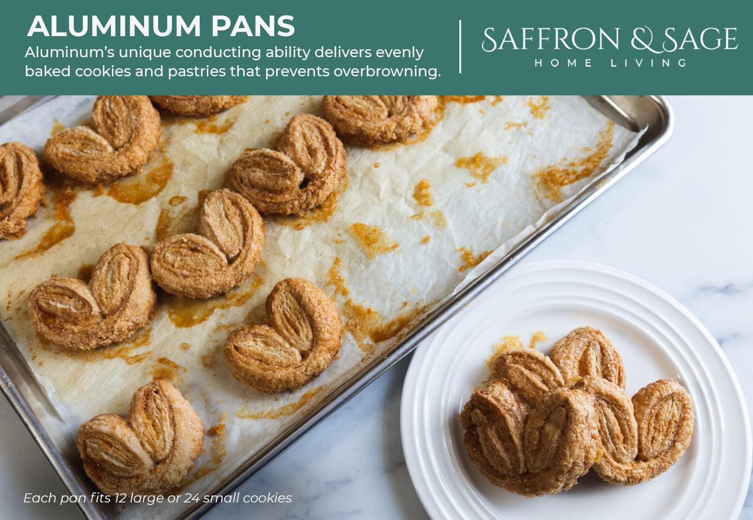 Saffron & Sage Home Living Commercial Quality Cookie Sheet Pan Set - 18x13 Heavy Duty Aluminum, Rust & Warp Resistant - 2 Pack