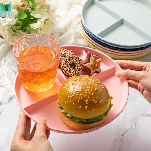 16 Pcs 9 Inch Unbreakable Divided Plates for Kids Adult Dishwasher Microwave Safe 3 Compartment Plates Lightweight Healthy Plastic Reusable Dinner Plate for Child Dishes(Multi Colors)