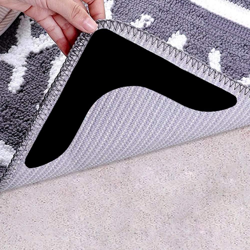 Skiennix Rug Grippers - Super Sticky Anti-Curling Carpet Tape | Non-Slip 8-Piece Set (Black)