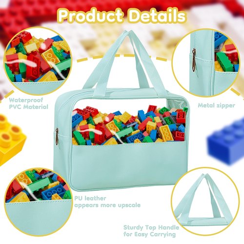 Dcwunk 4-Pack Large Toy Organizer PU Leather Organizer Bag with Zipper, Toy Organizer Bag with Portable Handheld Device, Waterproof Toy Bag Storage for Board Games Clay, Building Blocks, Toys (4 Pack)