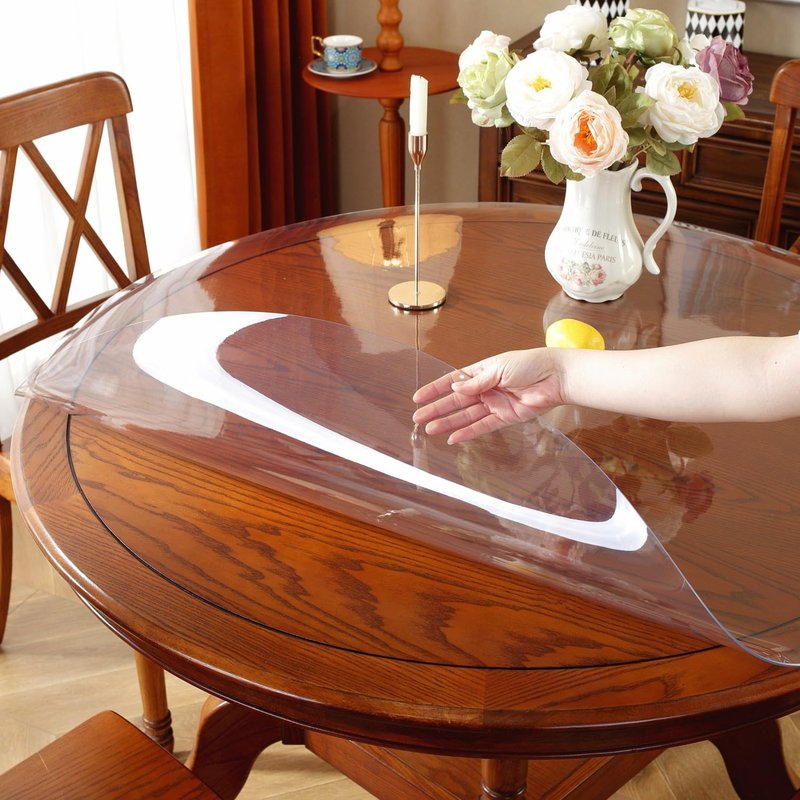 OstepDecor Clear Round Table Protector 60 Inch Thick Clear Table Cover Protector Round, Plastic Waterproof PVC Tablecloth, Vinyl Circle Table Top Protector for Dining Room, Coffee Tabletop