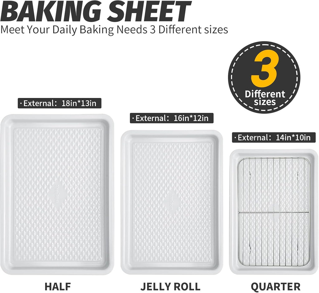 Skiennix Nonstick Ceramic Baking Sheet Set - 3-Pack Half & Quarter Sheet Pans | Oven Safe 550°F, Dishwasher Safe, Non-Toxic